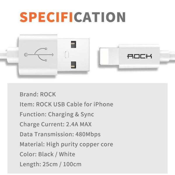 Planet Gates Black / 100cm ROCK Mobile Phone USB Cables for iPhone 2.4A Faster Charger Cable for iPhone Charger Data Sync Cord for iPhone X iPad Mini more