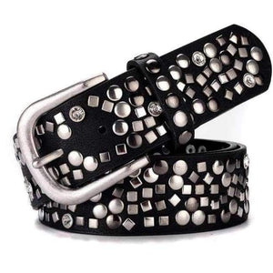 Planet Gates Black / 100cm Split Leather + PU Rivet Belt Fashion Rhinestone Women's Studded Belts High Quality Male Leather Rock Women Strap For Jeans