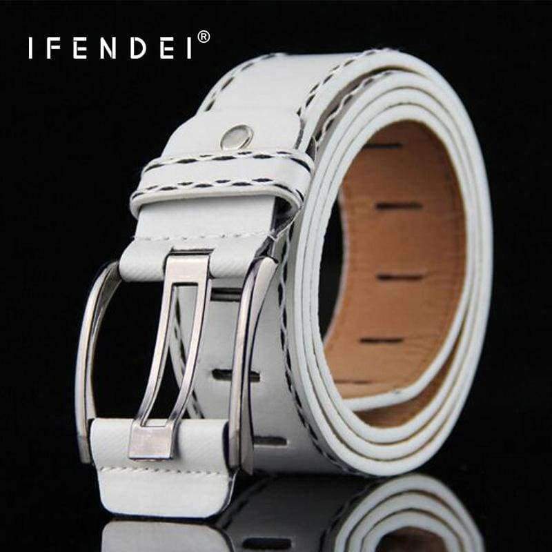 Planet Gates black / 105cm IFENDEI Women's Belt For Jeans PU Leather Men's Belt Needle Buckle White Waist Belt Casual Female Strap For Man cinturon mujer