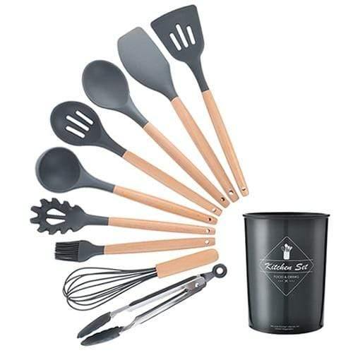 Planet Gates Black 10pcs-A 9/10/12pcs Cooking Tools Set Premium Silicone Kitchen Cooking Utensils Set With Storage Box Turner Tongs Spatula Soup Spoon