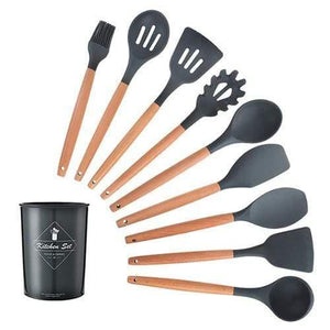 Planet Gates Black 10pcs-B 9/10/12pcs Cooking Tools Set Premium Silicone Kitchen Cooking Utensils Set With Storage Box Turner Tongs Spatula Soup Spoon
