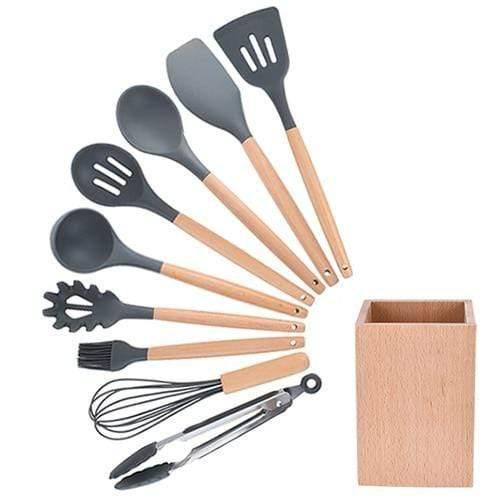 Planet Gates Black 10pcs-C 9/10/12pcs Cooking Tools Set Premium Silicone Kitchen Cooking Utensils Set With Storage Box Turner Tongs Spatula Soup Spoon