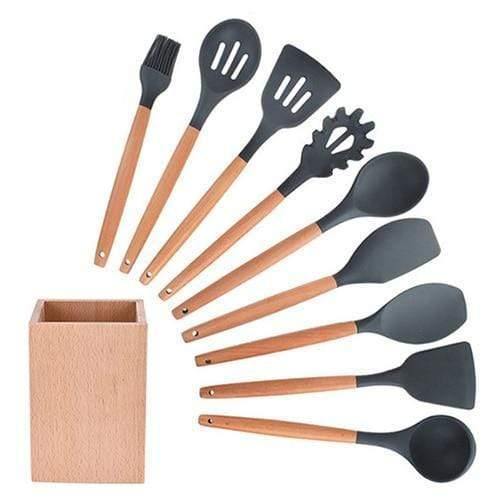 Planet Gates Black 10pcs-D 9/10/12pcs Cooking Tools Set Premium Silicone Kitchen Cooking Utensils Set With Storage Box Turner Tongs Spatula Soup Spoon