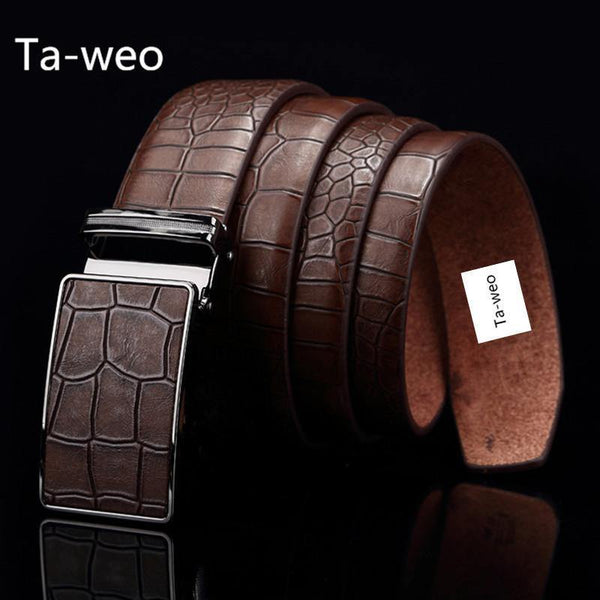 Planet Gates Black / 110cm Casual Men's Leather Belts, Faux Crocodile Striped Strap, Automatic Buckle Leather Belt Men Good Quality