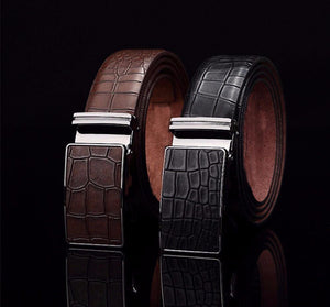 Planet Gates Black / 110cm Casual Men's Leather Belts, Faux Crocodile Striped Strap, Automatic Buckle Leather Belt Men Good Quality