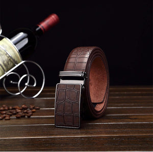 Planet Gates Black / 110cm Casual Men's Leather Belts, Faux Crocodile Striped Strap, Automatic Buckle Leather Belt Men Good Quality