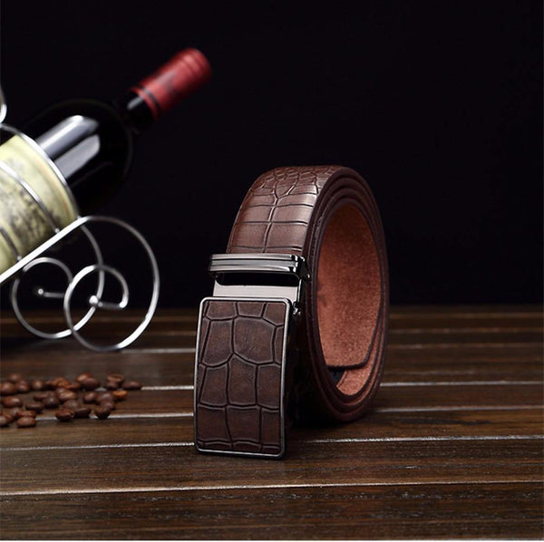 Planet Gates Black / 110cm Casual Men's Leather Belts, Faux Crocodile Striped Strap, Automatic Buckle Leather Belt Men Good Quality