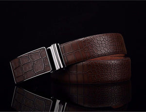 Planet Gates Black / 110cm Casual Men's Leather Belts, Faux Crocodile Striped Strap, Automatic Buckle Leather Belt Men Good Quality