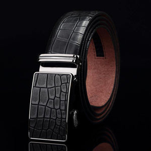 Planet Gates Black / 110cm Casual Men's Leather Belts, Faux Crocodile Striped Strap, Automatic Buckle Leather Belt Men Good Quality