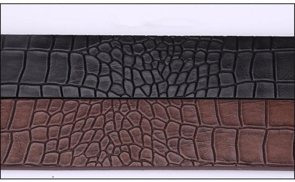 Planet Gates Black / 110cm Casual Men's Leather Belts, Faux Crocodile Striped Strap, Automatic Buckle Leather Belt Men Good Quality
