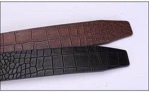 Planet Gates Black / 110cm Casual Men's Leather Belts, Faux Crocodile Striped Strap, Automatic Buckle Leather Belt Men Good Quality