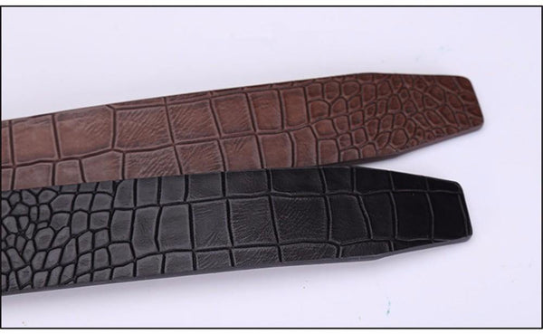 Planet Gates Black / 110cm Casual Men's Leather Belts, Faux Crocodile Striped Strap, Automatic Buckle Leather Belt Men Good Quality