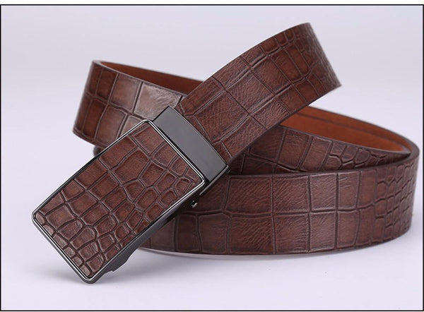 Planet Gates Black / 110cm Casual Men's Leather Belts, Faux Crocodile Striped Strap, Automatic Buckle Leather Belt Men Good Quality