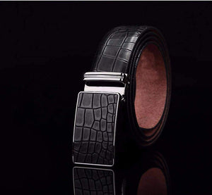 Planet Gates Black / 110cm Casual Men's Leather Belts, Faux Crocodile Striped Strap, Automatic Buckle Leather Belt Men Good Quality