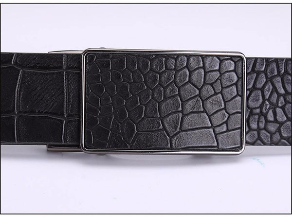 Planet Gates Black / 110cm Casual Men's Leather Belts, Faux Crocodile Striped Strap, Automatic Buckle Leather Belt Men Good Quality