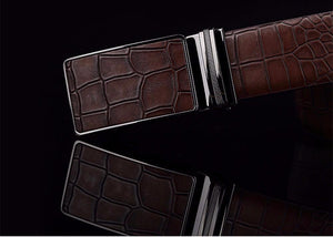 Planet Gates Black / 110cm Casual Men's Leather Belts, Faux Crocodile Striped Strap, Automatic Buckle Leather Belt Men Good Quality