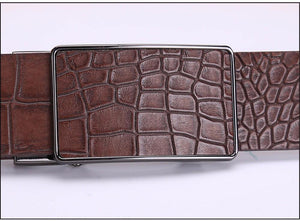 Planet Gates Black / 110cm Casual Men's Leather Belts, Faux Crocodile Striped Strap, Automatic Buckle Leather Belt Men Good Quality