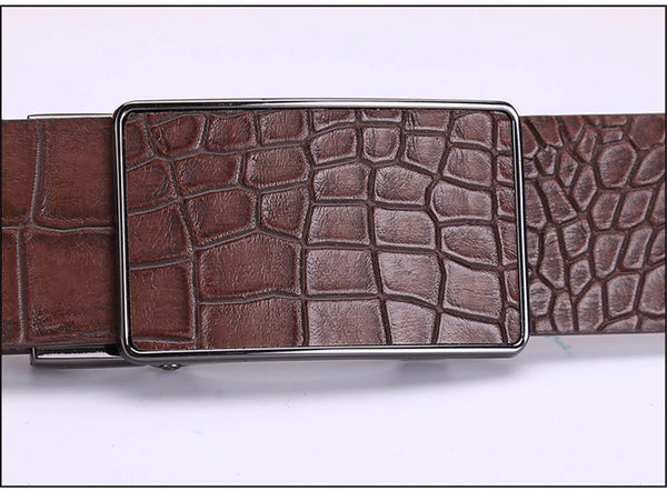 Planet Gates Black / 110cm Casual Men's Leather Belts, Faux Crocodile Striped Strap, Automatic Buckle Leather Belt Men Good Quality