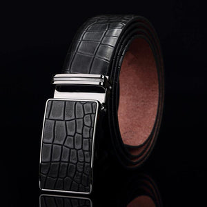Planet Gates Black / 110cm Casual Men's Leather Belts, Faux Crocodile Striped Strap, Automatic Buckle Leather Belt Men Good Quality