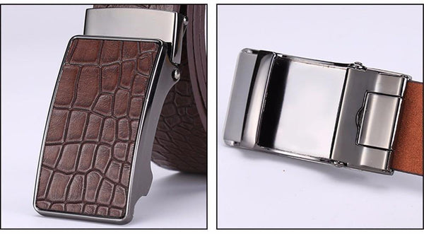 Planet Gates Black / 110cm Casual Men's Leather Belts, Faux Crocodile Striped Strap, Automatic Buckle Leather Belt Men Good Quality