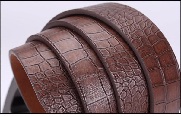 Planet Gates Black / 110cm Casual Men's Leather Belts, Faux Crocodile Striped Strap, Automatic Buckle Leather Belt Men Good Quality