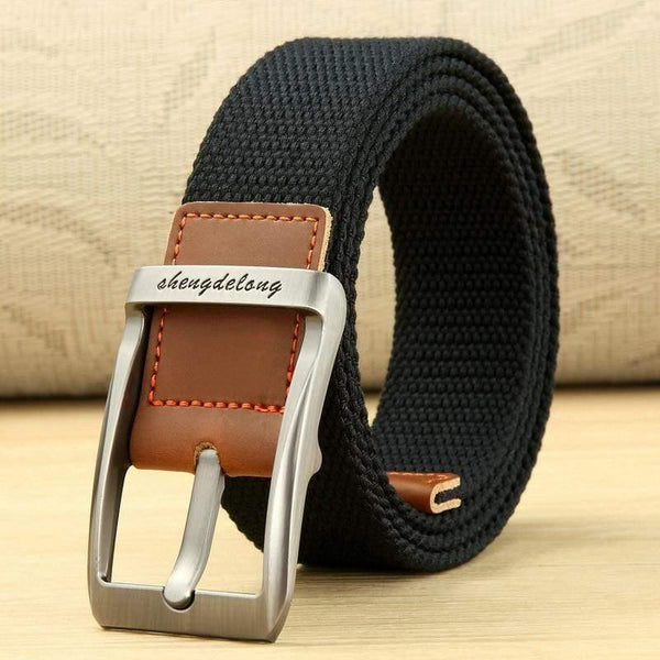 Fashion Striped Men's Belt High-quality Encrypted Canvas Hard Metal Steel Buckle Belt For Men Leather Closure Sports Belt