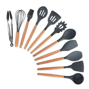 Planet Gates Black 11pcs 9/10/12pcs Cooking Tools Set Premium Silicone Kitchen Cooking Utensils Set With Storage Box Turner Tongs Spatula Soup Spoon