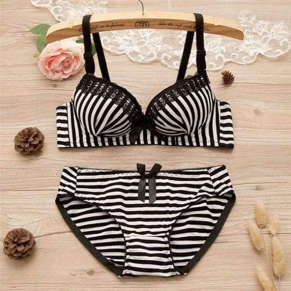 Planet Gates Black / 12 Teenage Girls Stripe Training Bras Sets Young Student Wireless Cotton Bras Lace Panties 2Pcs Sets Teens Development Clothes GB15