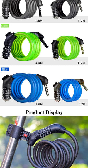 Planet Gates black 120cm Cable Cycling Lock MTB Mountain Road Code Bicycle Password Lock Anti-theft Electric Password Easy Security Steel