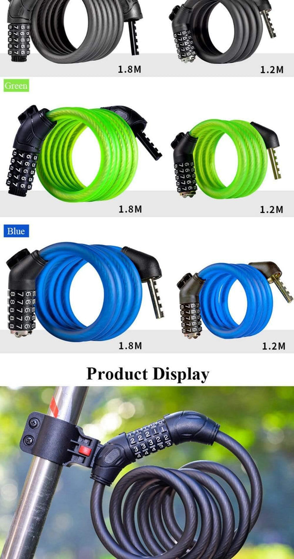 Planet Gates black 120cm Cable Cycling Lock MTB Mountain Road Code Bicycle Password Lock Anti-theft Electric Password Easy Security Steel