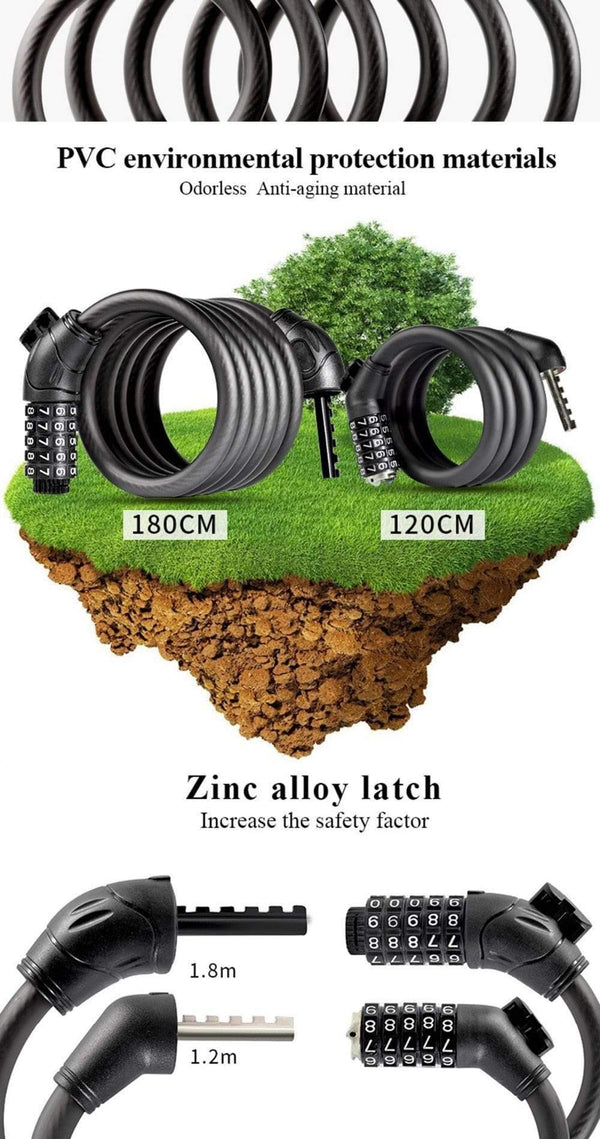 Planet Gates black 120cm Cable Cycling Lock MTB Mountain Road Code Bicycle Password Lock Anti-theft Electric Password Easy Security Steel