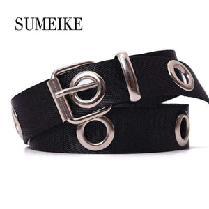 Planet Gates Black / 120cm SUMEIKE Thin Canvas Waist Belts for Women Pin Buckle Black Punk Style Women Belt Ladies Jeans Accessories