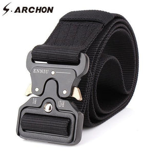 Planet Gates Black / 125cm Military Equipment Tactical Belt Men Nylon Knock Off Metal Buckle Army Belt Strap Heavy Duty Soldier Combat Waist Belts