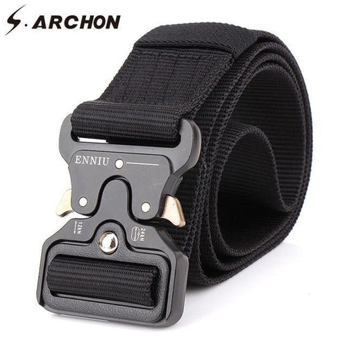 Planet Gates Black / 125cm Military Equipment Tactical Belt Men Nylon Knock Off Metal Buckle Army Belt Strap Heavy Duty Soldier Combat Waist Belts