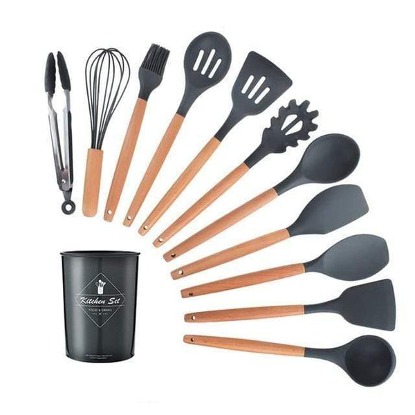 Planet Gates Black 12pcs 9/10/12pcs Cooking Tools Set Premium Silicone Kitchen Cooking Utensils Set With Storage Box Turner Tongs Spatula Soup Spoon