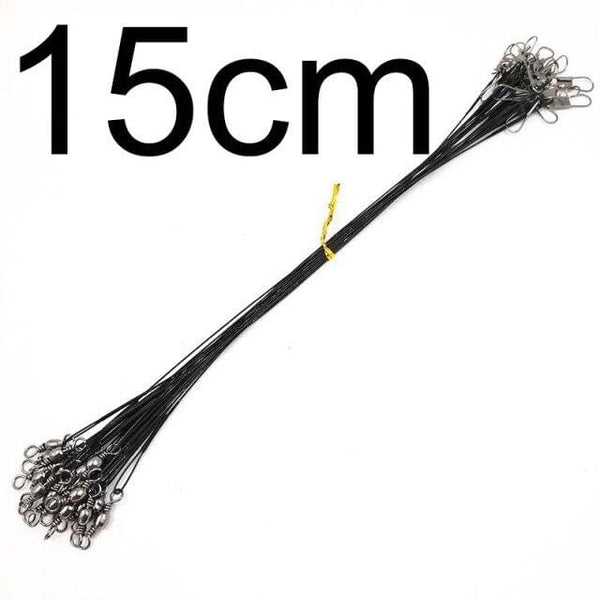 Planet Gates black 15cm 20 pcs Anti Bite Steel Fishing Line Steel Wire Leader With Swivel Fishing Accessory Lead Core Leash Fishing Wire 15CM to 25CM