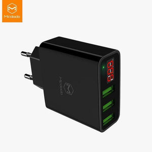 Planet Gates Black 15W LED Display 3 USB Mobile Phone Charger For iPhone Samsung Portable Universal Fast Charging USB Wall Travel Adapter EU
