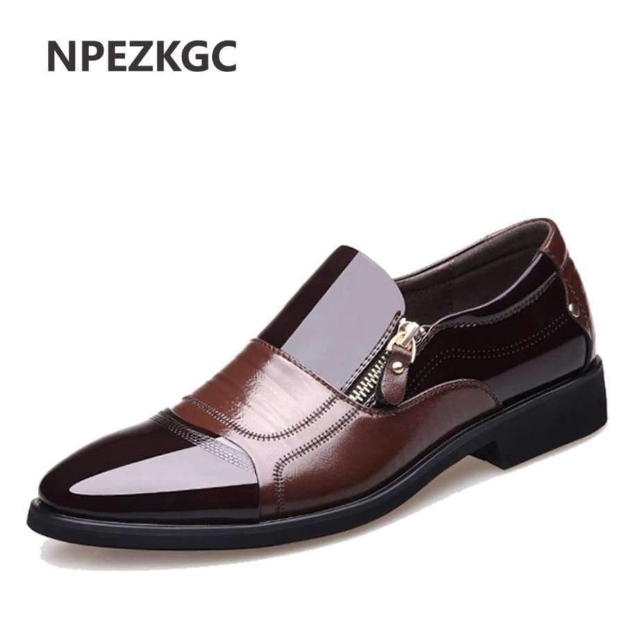 Planet Gates Black 1888 / 6.5 NPEZKGC New Spring Fashion Oxford Business Men Shoes Genuine Leather High Quality Soft Casual Breathable Men's Flats Zip Shoes