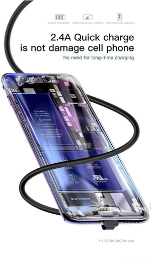 Planet Gates Black / 1m (3.28ft) Baseus Gamer USB Cable for iPhone Xs Max XR 8 7 Plus Mobile Phone Game Charger Cable Fast Charging for iPad Elbow Cord