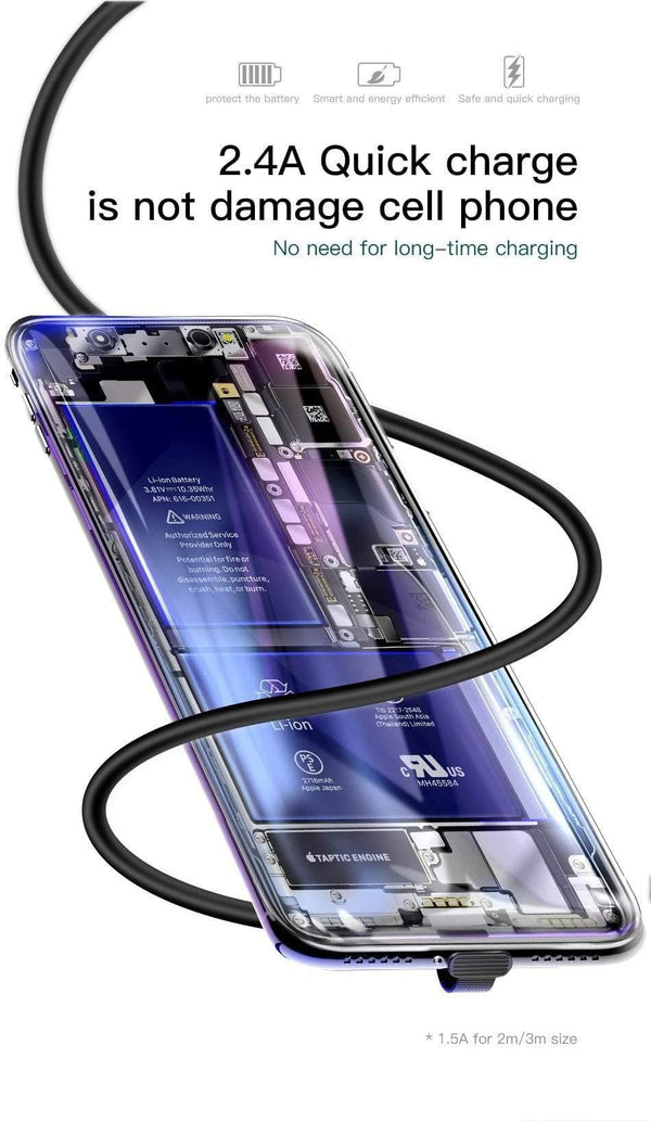 Planet Gates Black / 1m (3.28ft) Baseus Gamer USB Cable for iPhone Xs Max XR 8 7 Plus Mobile Phone Game Charger Cable Fast Charging for iPad Elbow Cord