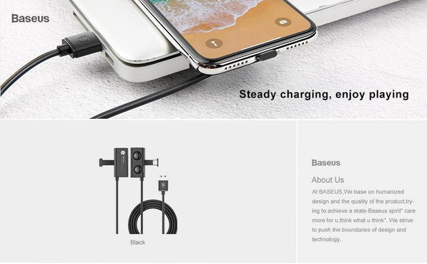 Planet Gates Black / 1m (3.28ft) Baseus Gamer USB Cable for iPhone Xs Max XR 8 7 Plus Mobile Phone Game Charger Cable Fast Charging for iPad Elbow Cord