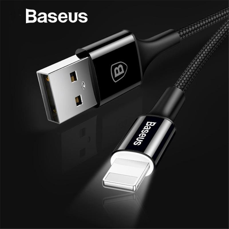 Planet Gates Black / 1m Baseus LED lighting Charger Cable For iPhone X 8 7 USB Cable For iPhone iPad Fast Charging Charger Cable Mobile Phone Data Cable