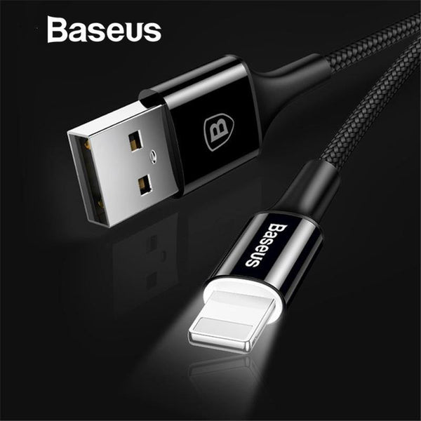 Planet Gates Black / 1m Baseus LED lighting Charger Cable For iPhone X 8 7 USB Cable For iPhone iPad Fast Charging Charger Cable Mobile Phone Data Cable