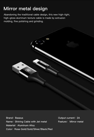 Planet Gates Black / 1m Baseus LED lighting Charger Cable For iPhone X 8 7 USB Cable For iPhone iPad Fast Charging Charger Cable Mobile Phone Data Cable