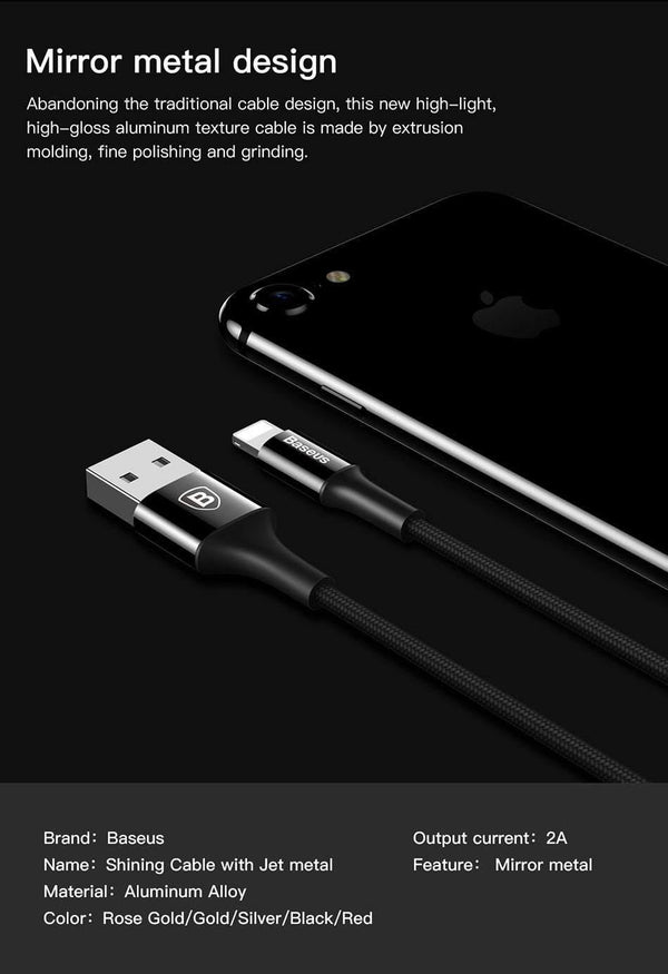 Planet Gates Black / 1m Baseus LED lighting Charger Cable For iPhone X 8 7 USB Cable For iPhone iPad Fast Charging Charger Cable Mobile Phone Data Cable