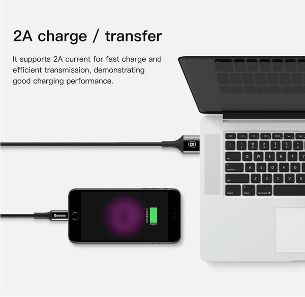 Planet Gates Black / 1m Baseus LED lighting Charger Cable For iPhone X 8 7 USB Cable For iPhone iPad Fast Charging Charger Cable Mobile Phone Data Cable