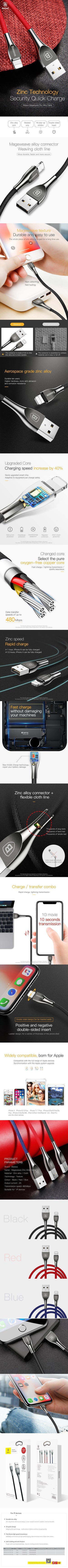 Planet Gates Black / 1m Baseus Zinc Alloy USB Cable 2A Fast Data Charging Charger Cable For iPhone XS Max XR X 8 7 6 6s 5 5s se iPad Mobile Phone Cables