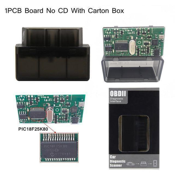 Planet Gates Black 1PCB V1.5 PIC18F25K80 ELM327 Bluetooth V1.5 OBD2 Car Diagnostic Tool ELM 327 V1.5 Work On Android/Symbian