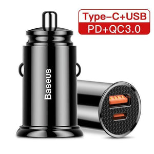 Planet Gates Black 1Type C 1USB Baseus 30W Quick Charge 4.0 3.0 Car Charger For Samsung Huawei Supercharge SCP USB Type C PD 3.0 Fast Charging Car Phone Charger