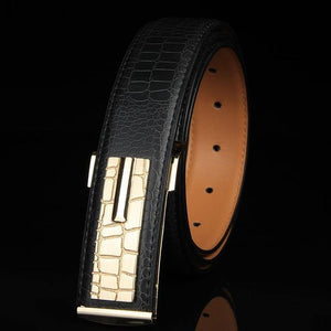 Planet Gates Black 2 / 105cm Genuine leather Men's Belt Store Crocodile grain belt Luxury Design alloy metal buckle Business Men belt